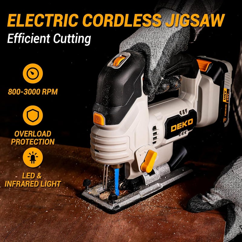 DEKOPRO Jig Saw Cordless Electric Tool: 20V Power Jigsaw with LED Light, 800-3000 RPM Variable Speed, 7/8" Stroke Length, 3 Orbital Settings, ±45° Bevel Cuts for Straight/Curve/Circle Cutting (Gray) - Image 3